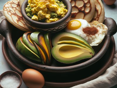 Arepa with Scrambled Eggs and Avocado