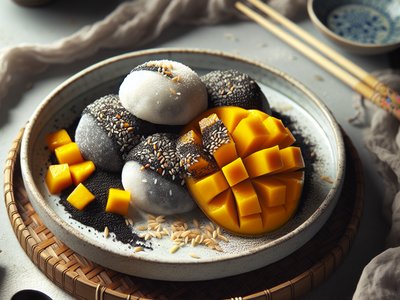 Black Sesame Mochi with Mango Filling