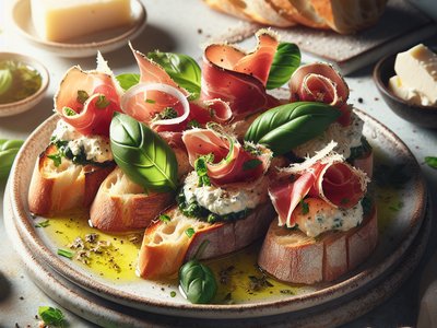 Herbed Ricotta and Prosciutto Crostini