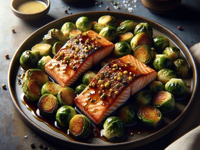 Maple Mustard Glazed Salmon with Roasted Brussels Sprouts