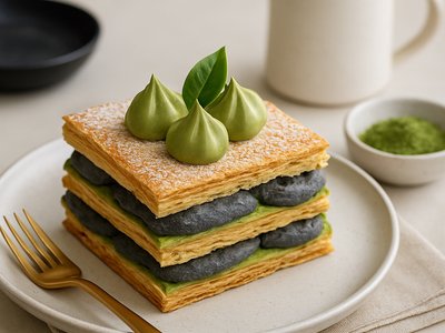 Matcha Black Sesame Mille-Feuille