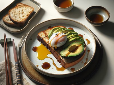 Miso Glazed Avocado Toast with Poached Egg