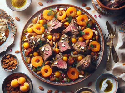 Saffron-Infused Lamb Tagine with Apricots and Almonds