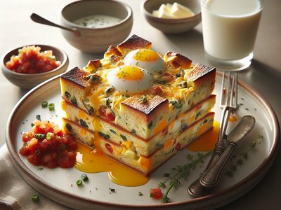 Savory Herb and Cheddar Breakfast Strata with Tomato-Chive Salsa