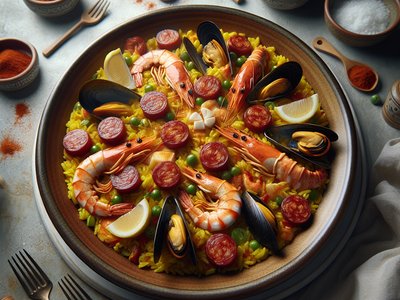 Seafood Paella with Saffron and Chorizo