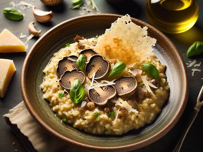Truffle Mushroom Risotto with Parmesan Crisp